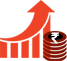 Graph with upward ticking arrow and stack of coins.